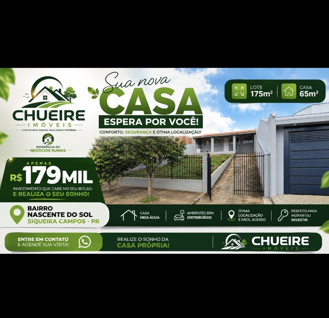 Casa à venda em Siqueira Campos - PR — Casa à Venda no Bairro Nascente do Sol – Siqueira Campos/PR (REF #820)